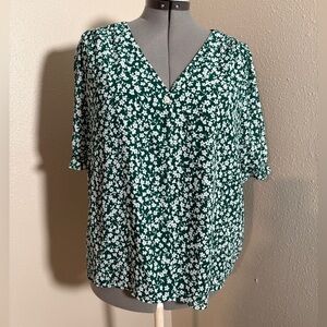 J. Crew factory Green Flutter Sleeve Blouse with Ruched Details